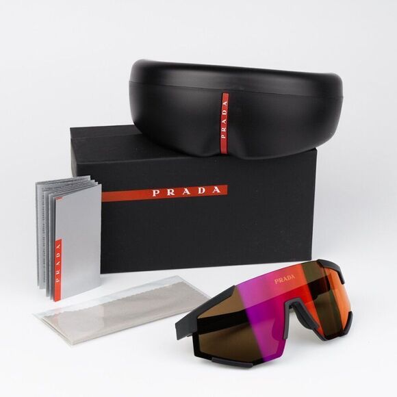 NEW Prada PS04WSF DG002U Black Rubber Brown Orange Rectangle Unisex Sunglasses main image 4